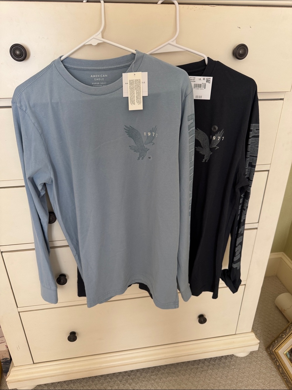 American Eagle Super Soft Long Sleeve Logo Tee (2) Light & Dark Blue
